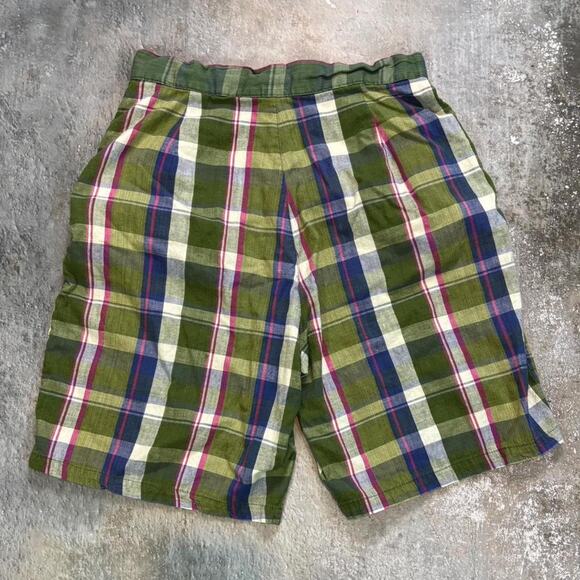 90s Plaid Linen Esc Shorts! Green & Purple Spring Summer. Waist 27 - Picture 2 of 3